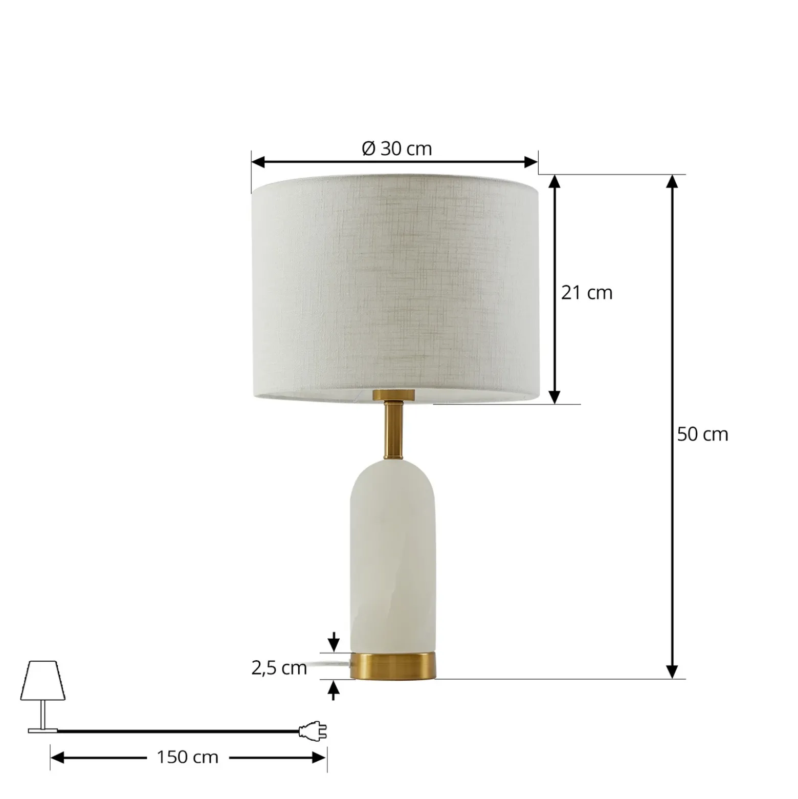 Lámpara de mesa Lindby alabastro, blanco/oro, Ø 30 cm, mármol, E27