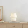 Lámpara de mesa Lindby Andriana, blanca, cristal, Ø 15 cm