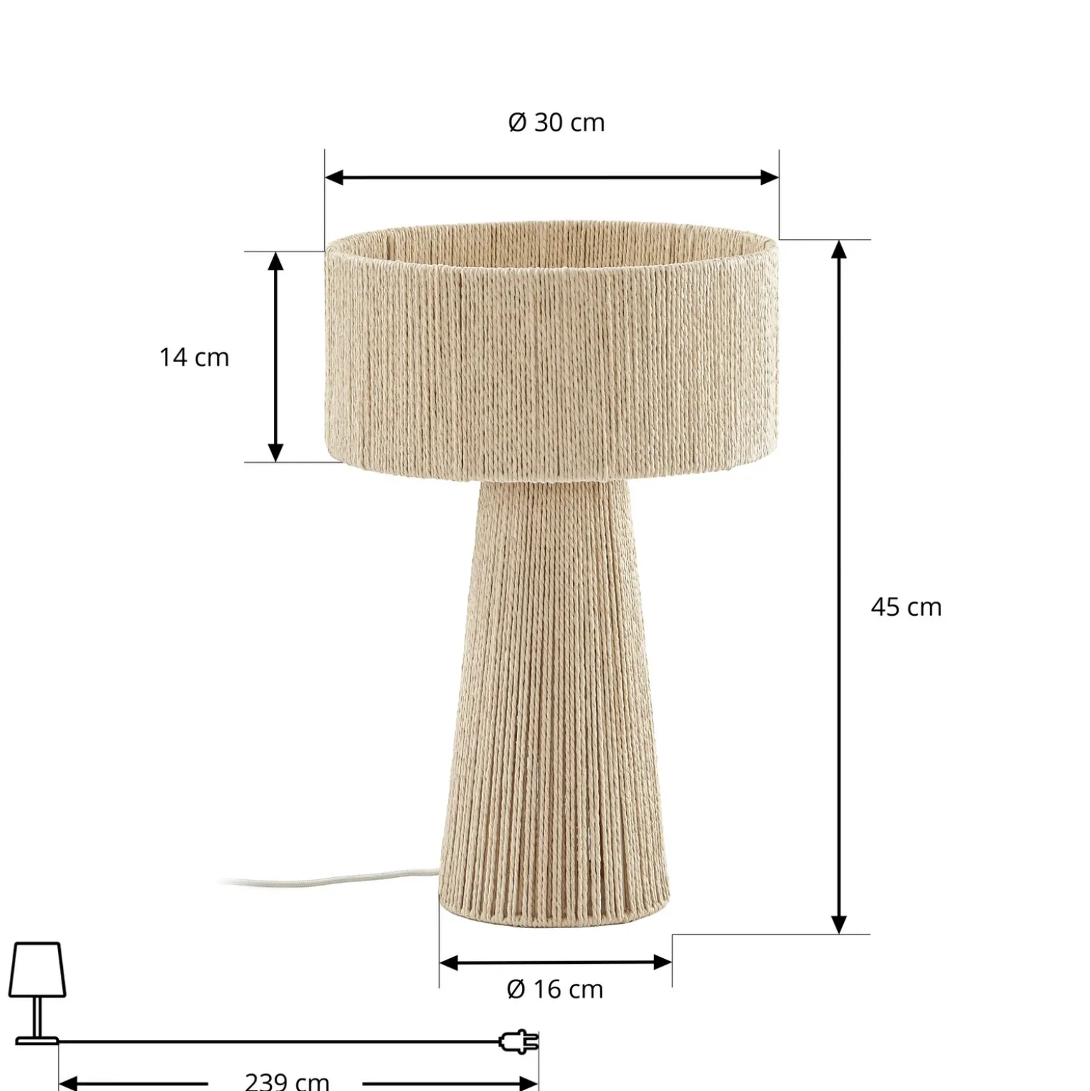 Lámpara de mesa Lindby Anuva, altura 42 cm, papel, beige, E27