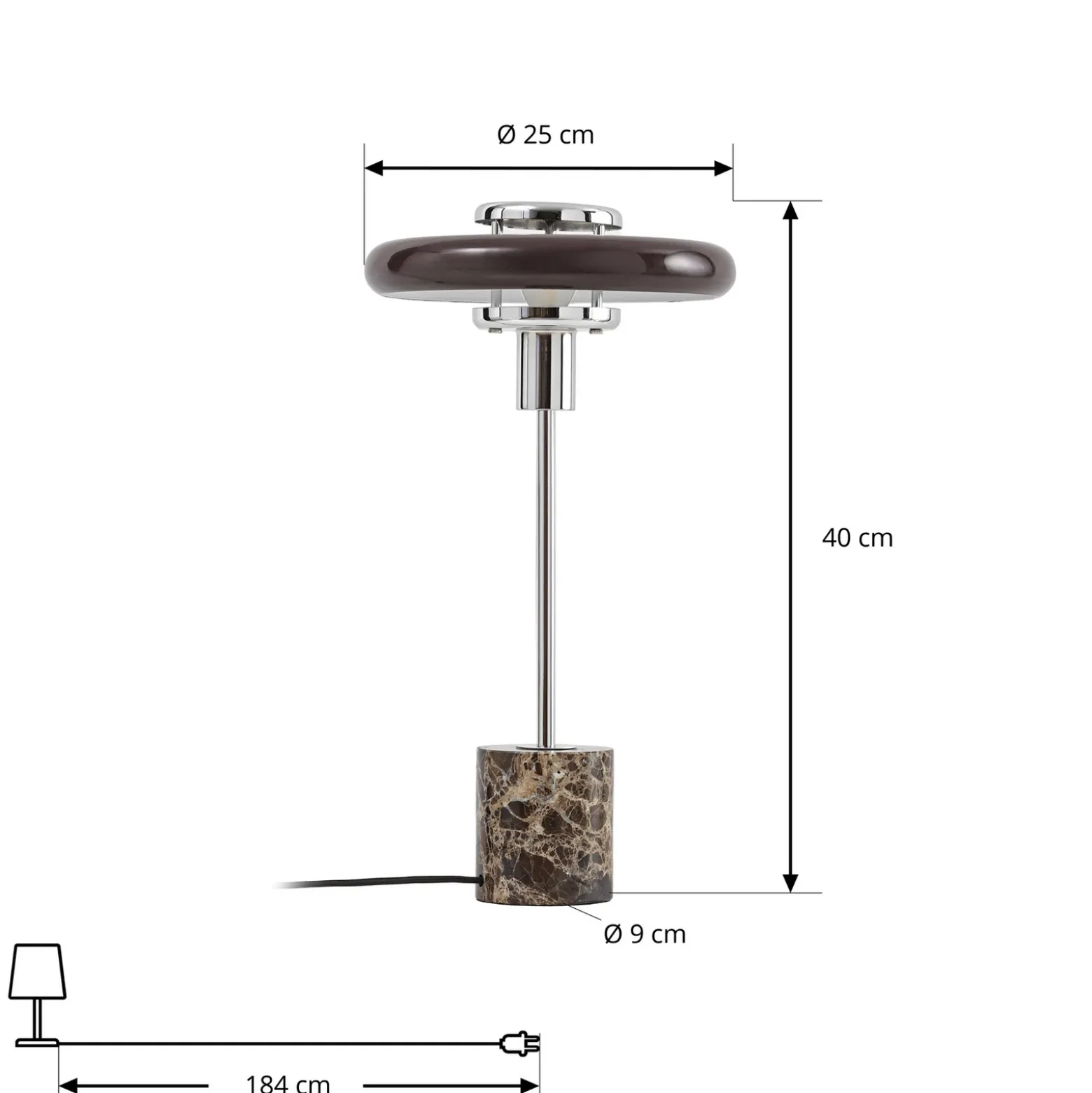 Lámpara de mesa Lindby Branford, estilo retro, marrón, cristal/mármol