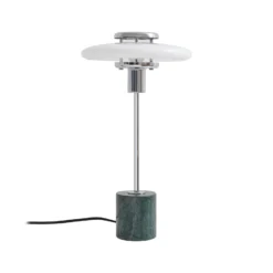 Lámpara de mesa Lindby Branford, retro, blanco/verde, cristal opalino/mármol