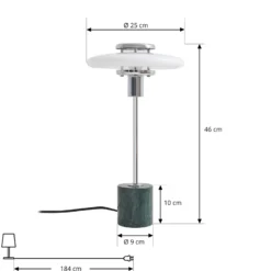Lámpara de mesa Lindby Branford, retro, blanco/verde, cristal opalino/mármol