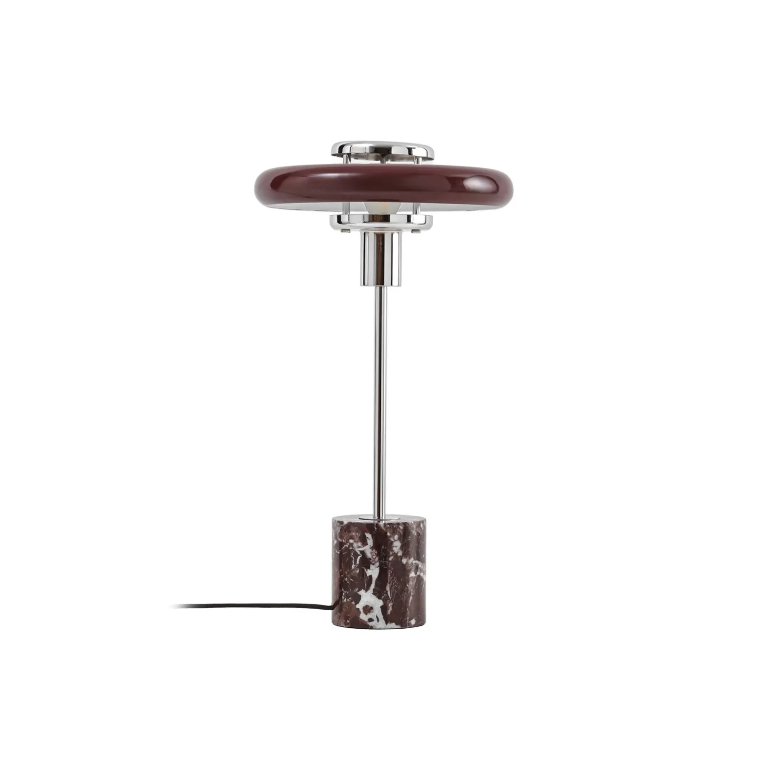 Lámpara de mesa Lindby Branford, estilo retro, color burdeos, cristal/mármol