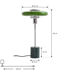 Lámpara de mesa Lindby Branford, retro, verde, metal/mármol