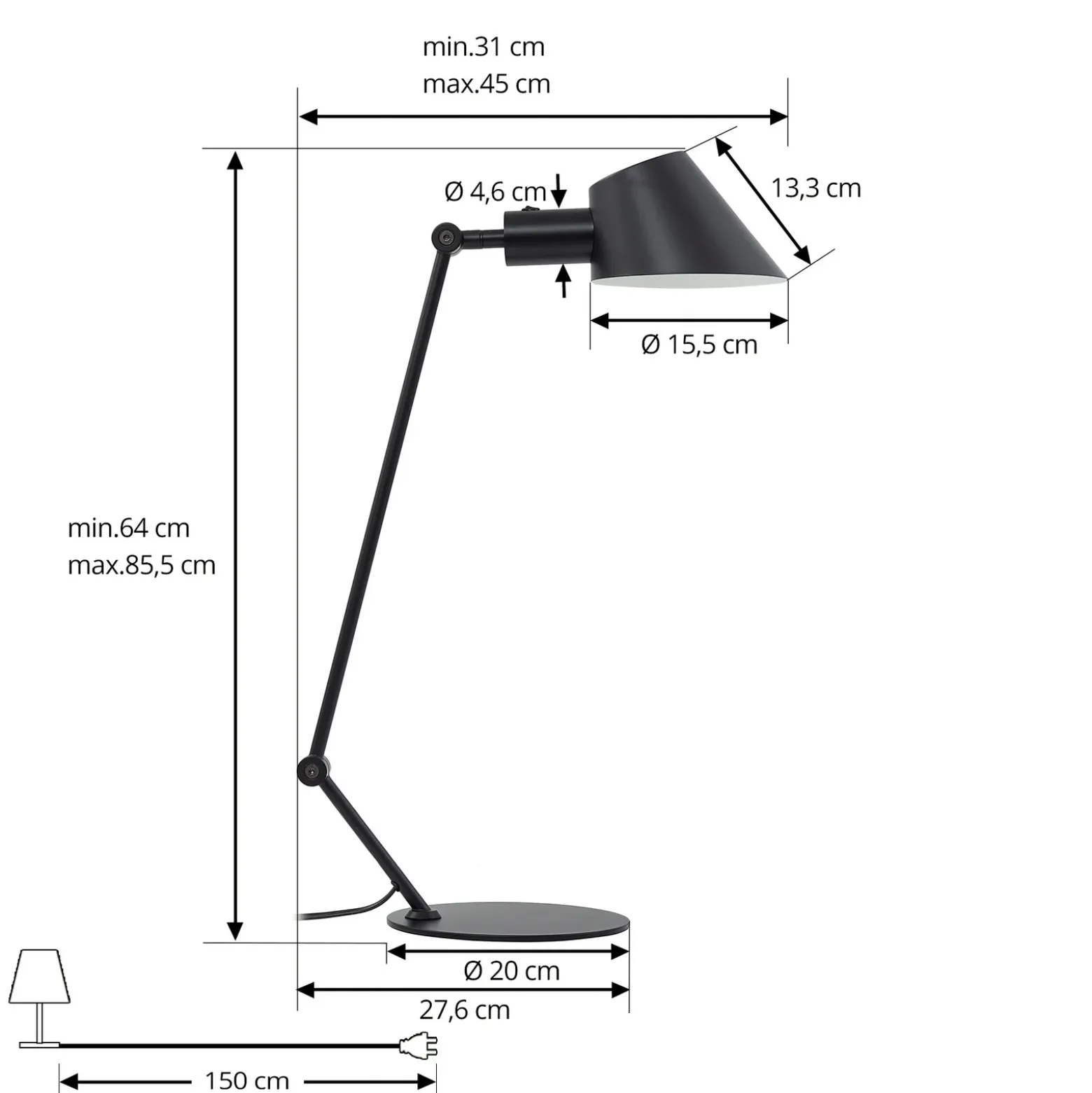 Lámpara de mesa Lindby Corali, negra, metal, altura 64cm