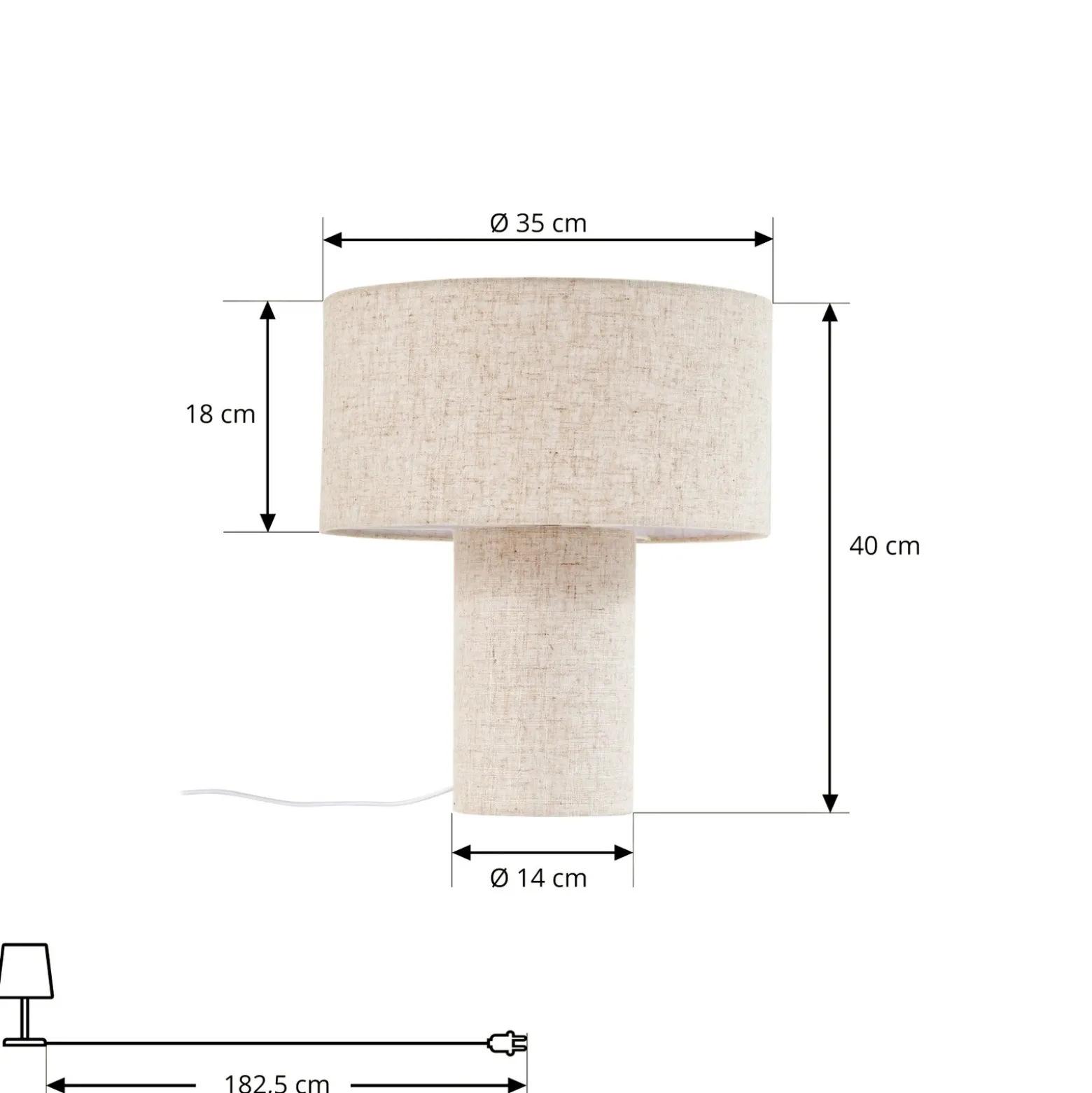 Lámpara de mesa Lindby Elfie, Ø 35 cm, beige, lino, E27