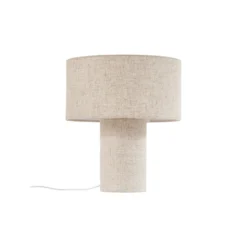 Lámpara de mesa Lindby Elfie, Ø 35 cm, beige, lino, E27