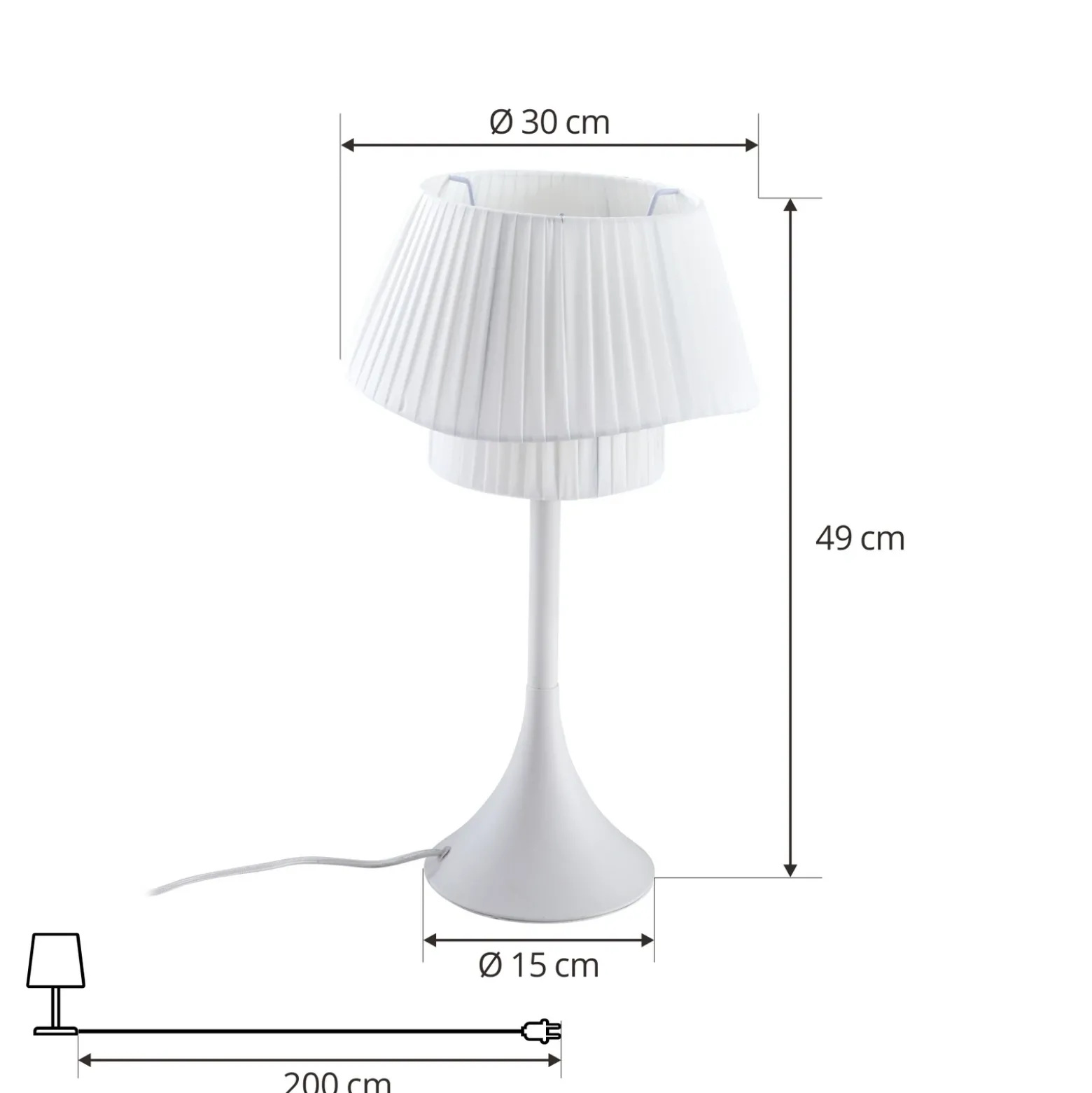 Lámpara de mesa Lindby Eryndor, blanca, textil, Ø 30 cm, E27