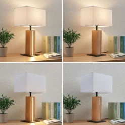 Lámpara de mesa Lindby Garry, 2 luces, blanca, madera, 53 cm, E27