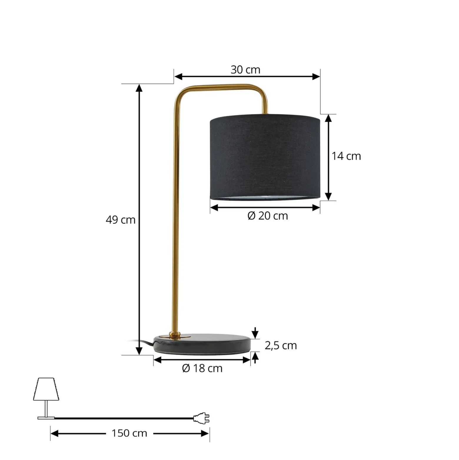 Lámpara de mesa Lindby Hillary, negro/oro, mármol, 49 cm