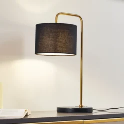 Lámpara de mesa Lindby Hillary, negro/oro, mármol, 49 cm