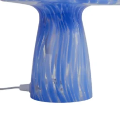 Lámpara de mesa Lindby Hubi, azul, cristal, Ø 22 cm, forma de seta