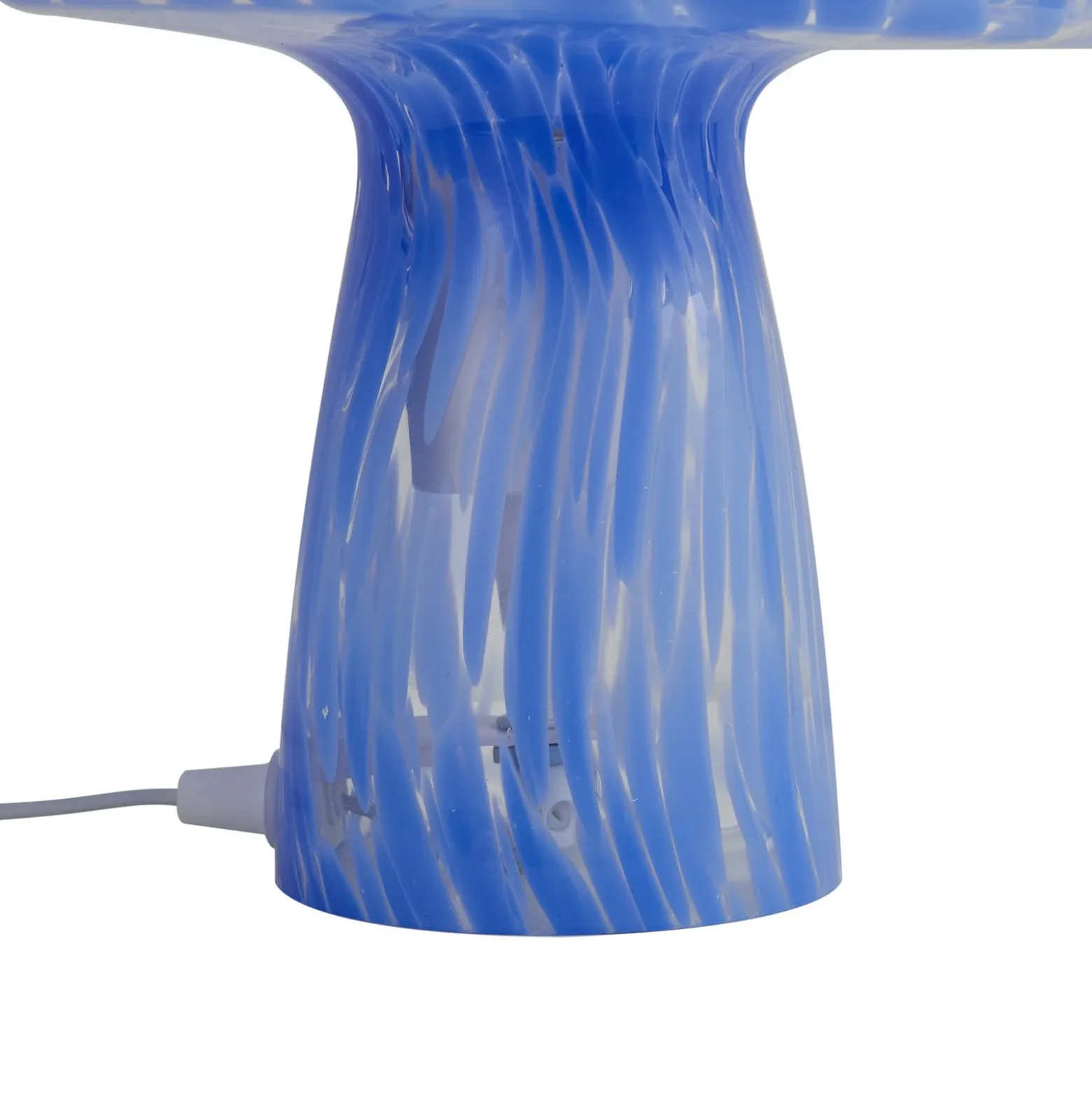 Lámpara de mesa Lindby Hubi, azul, cristal, Ø 22 cm, forma de seta