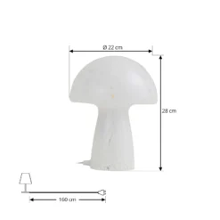 Lámpara de mesa Lindby Hubi, blanca, cristal, Ø 22 cm, forma de seta