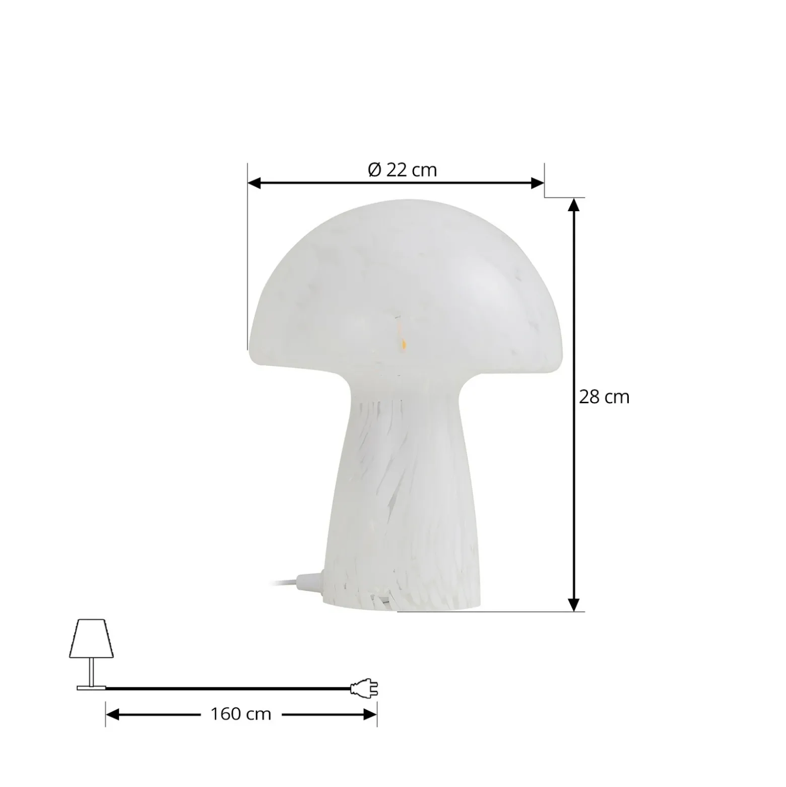 Lámpara de mesa Lindby Hubi, blanca, cristal, Ø 22 cm, forma de seta