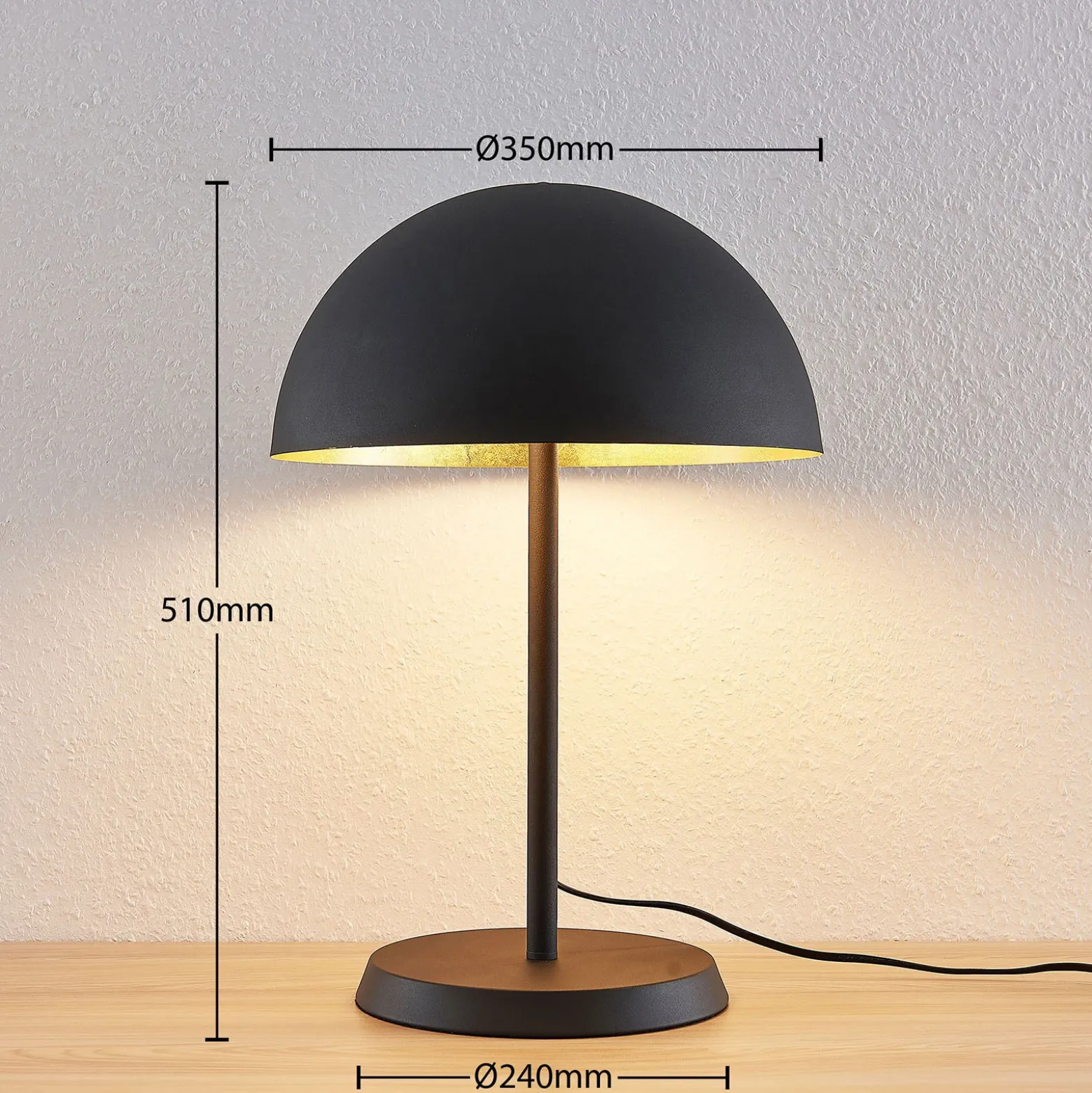 Lámpara de mesa Lindby Idalene, altura 51 cm, negra, metal