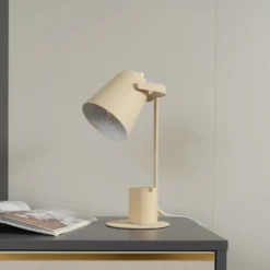Lámpara de mesa Lindby Ilmar, beige/blanco, metal, Ø 12 cm