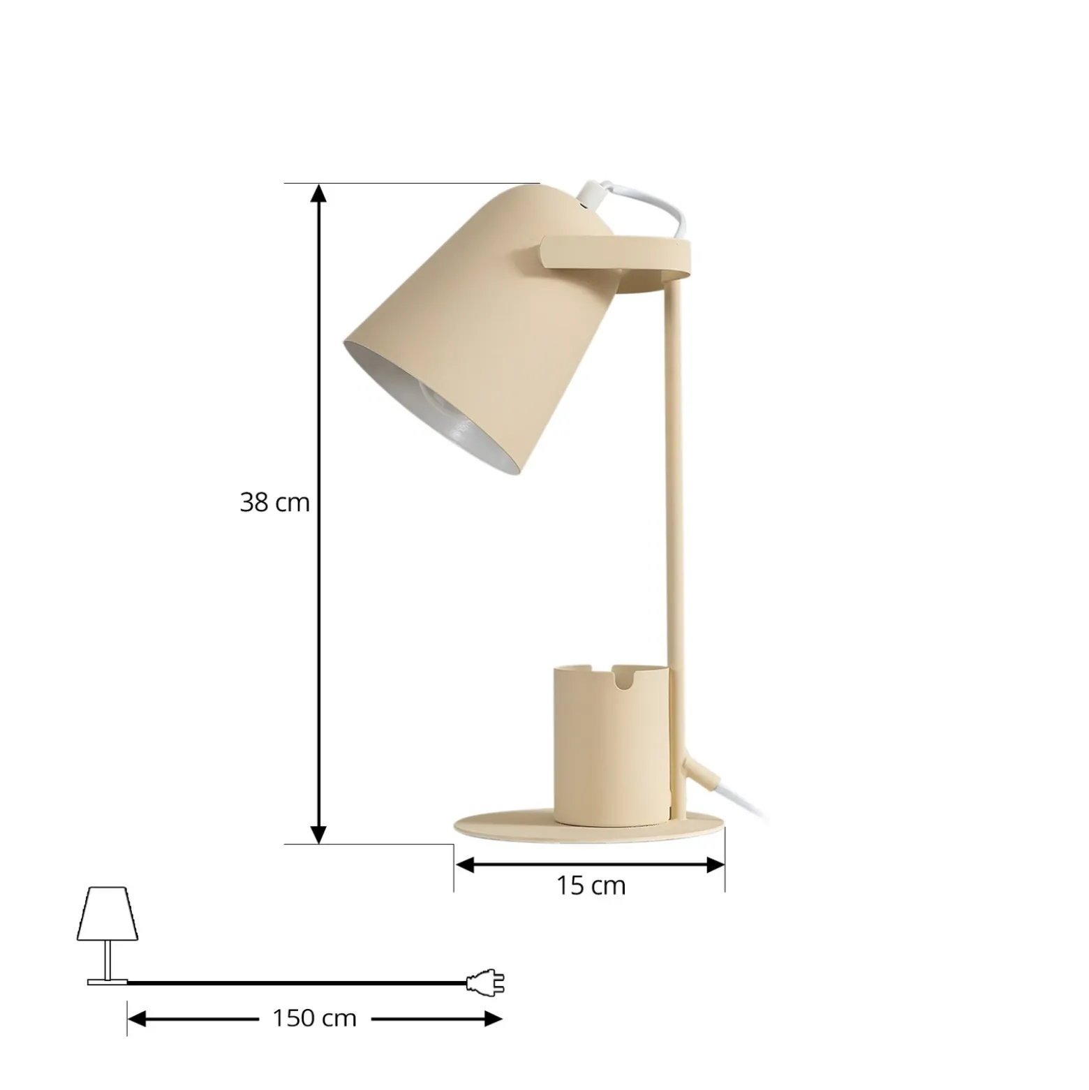 Lámpara de mesa Lindby Ilmar, beige/blanco, metal, Ø 12 cm