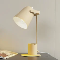 Lámpara de mesa Lindby Ilmar, beige/blanco, metal, Ø 12 cm