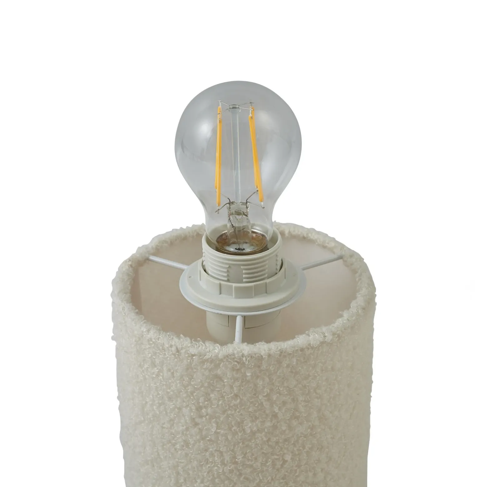 Lámpara de mesa Lindby Jone, blanca, textil, 30 cm
