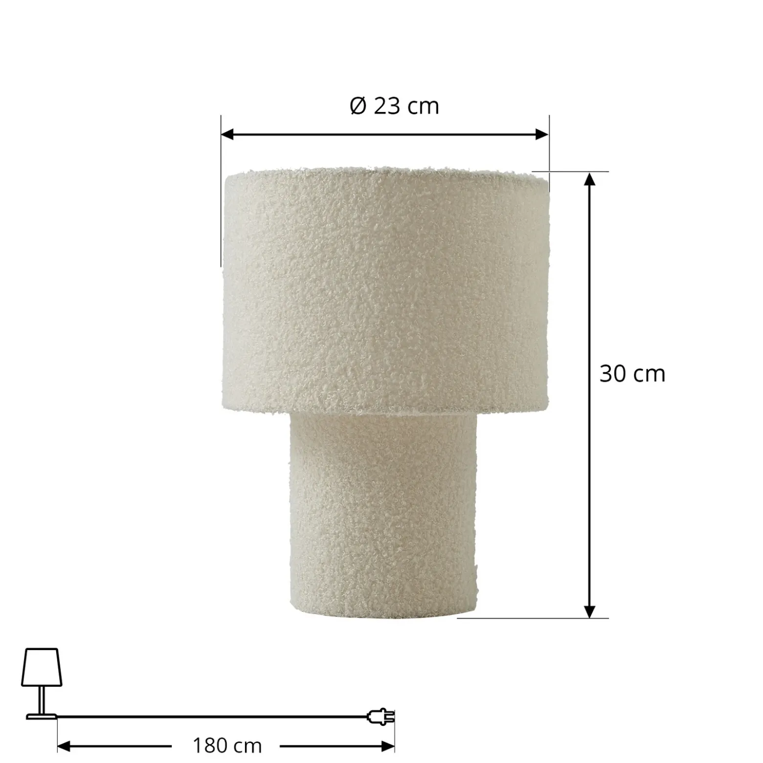 Lámpara de mesa Lindby Jone, blanca, textil, 30 cm