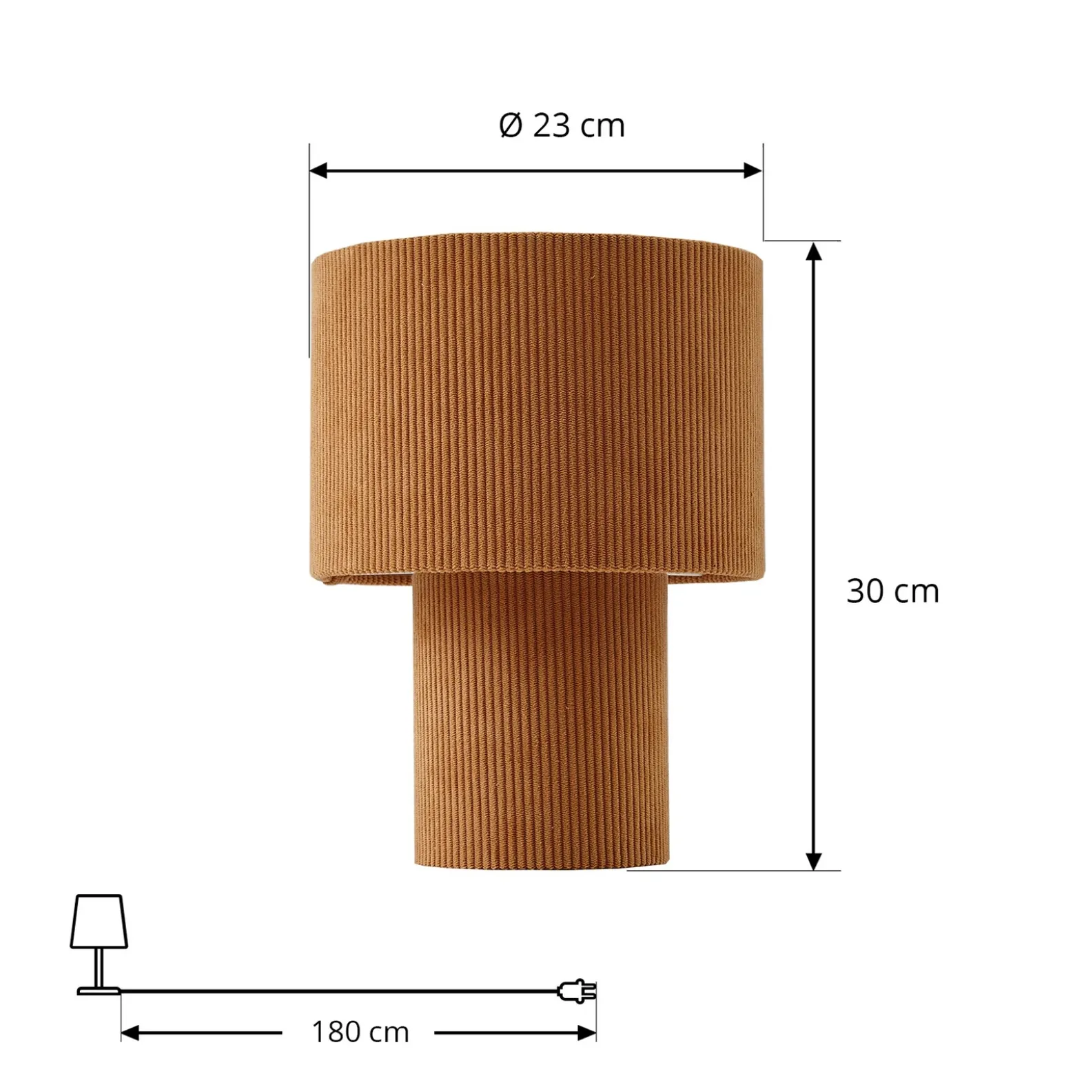 Lámpara de mesa Lindby Jone, marrón claro, textil, 30 cm de altura, E27