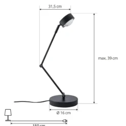 Lámpara de mesa Lindby Jyla, 36 cm, negro mate, GX53, flexible