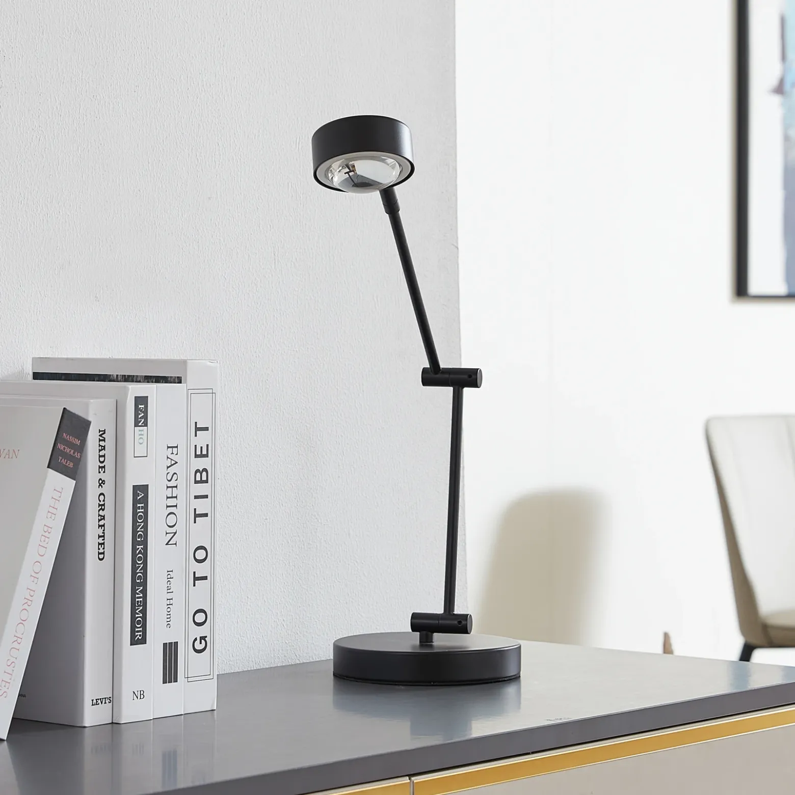 Lámpara de mesa Lindby Jyla, 36 cm, negro mate, GX53, flexible