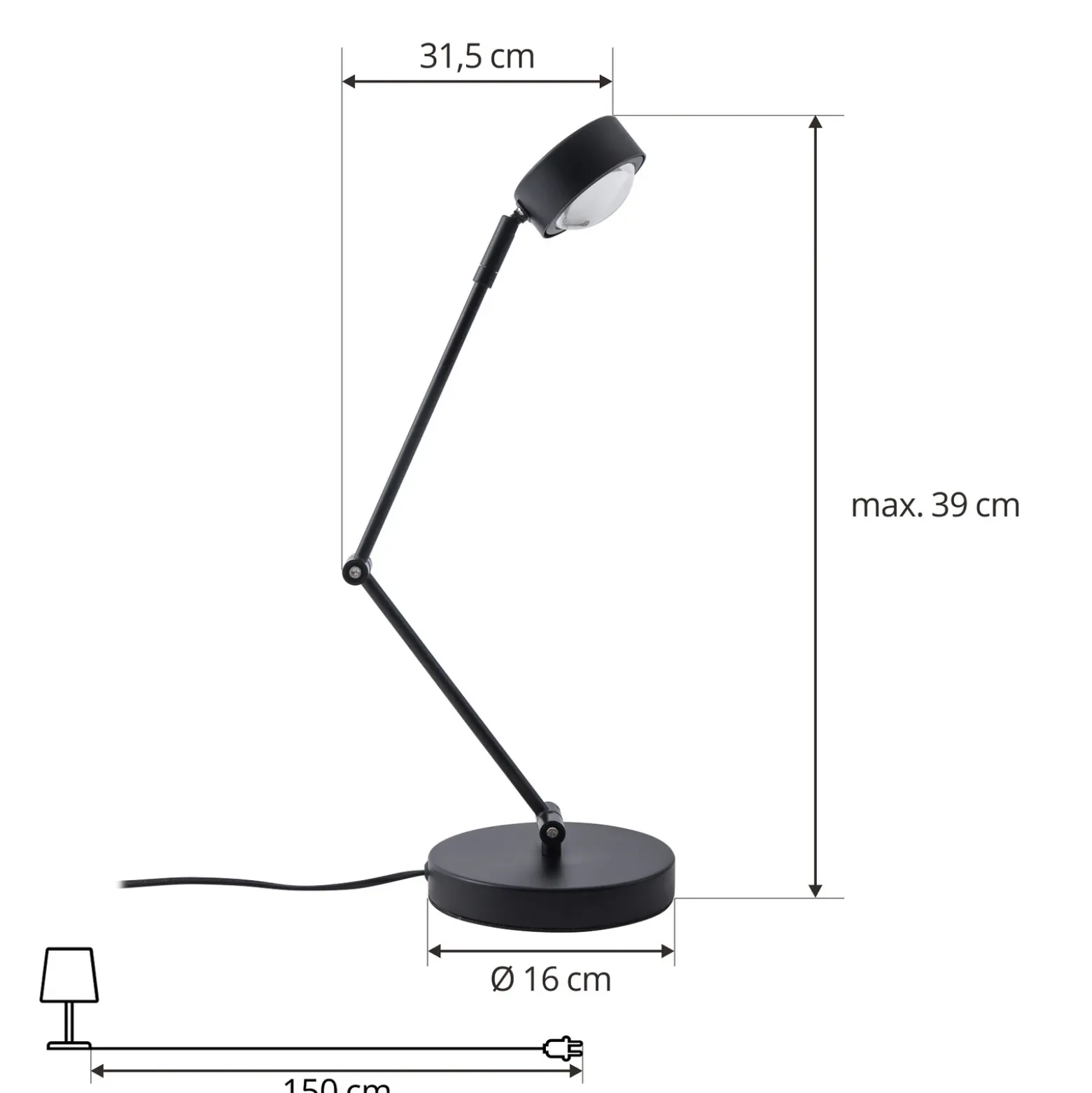 Lámpara de mesa Lindby Jyla, 36 cm, negro mate, GX53, flexible