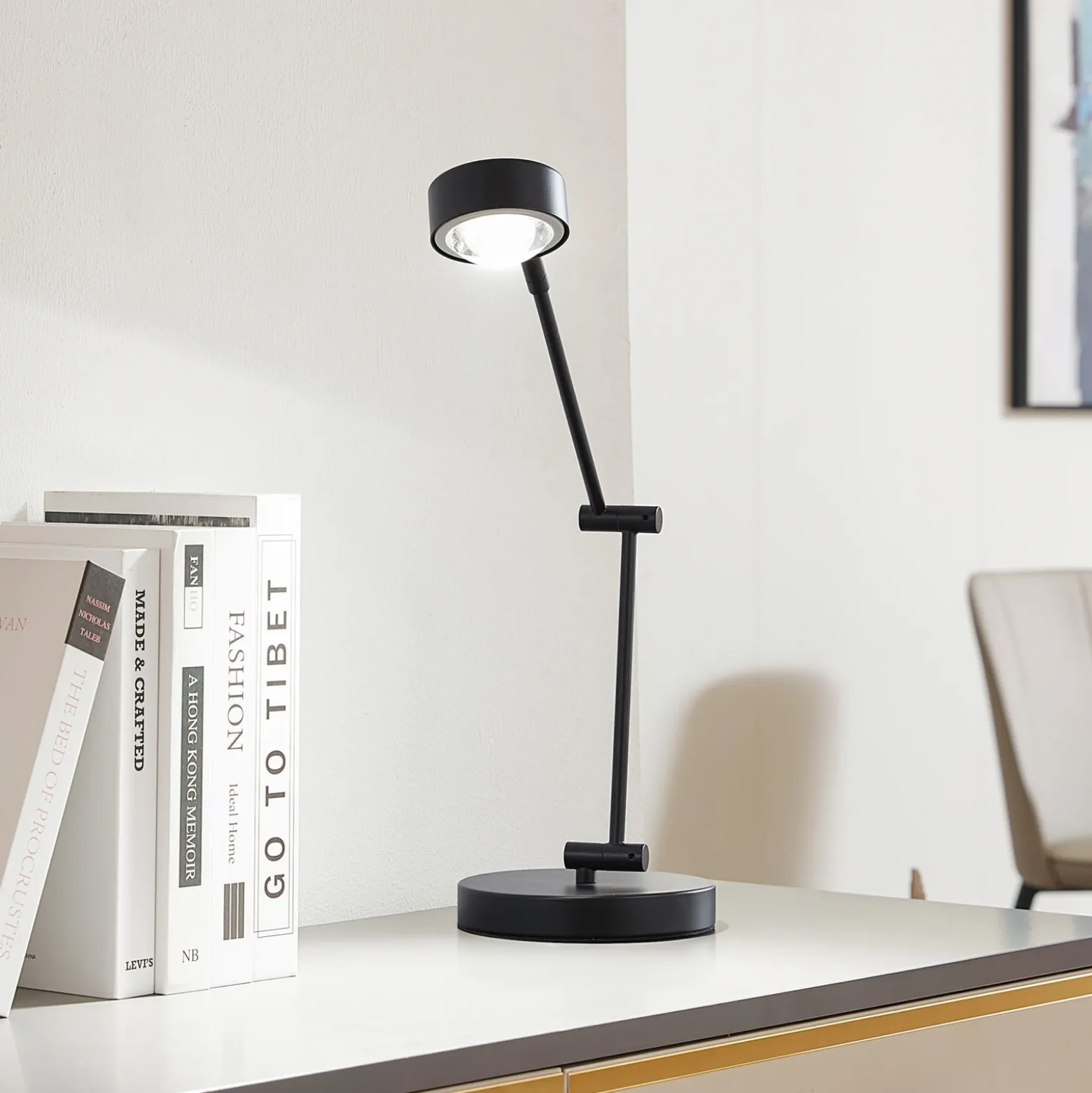 Lámpara de mesa Lindby Jyla, 36 cm, negro mate, GX53, flexible