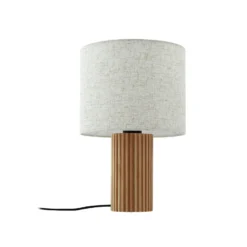 Lámpara de mesa Lindby Kimiko, altura 38 cm, madera, textil