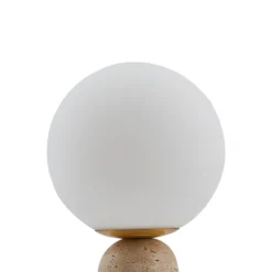 Lámpara de mesa Lindby Kirstan, beige, blanco, cristal, piedra, 33 cm
