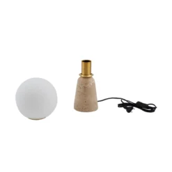 Lámpara de mesa Lindby Kirstan, beige, blanco, cristal, piedra, 33 cm