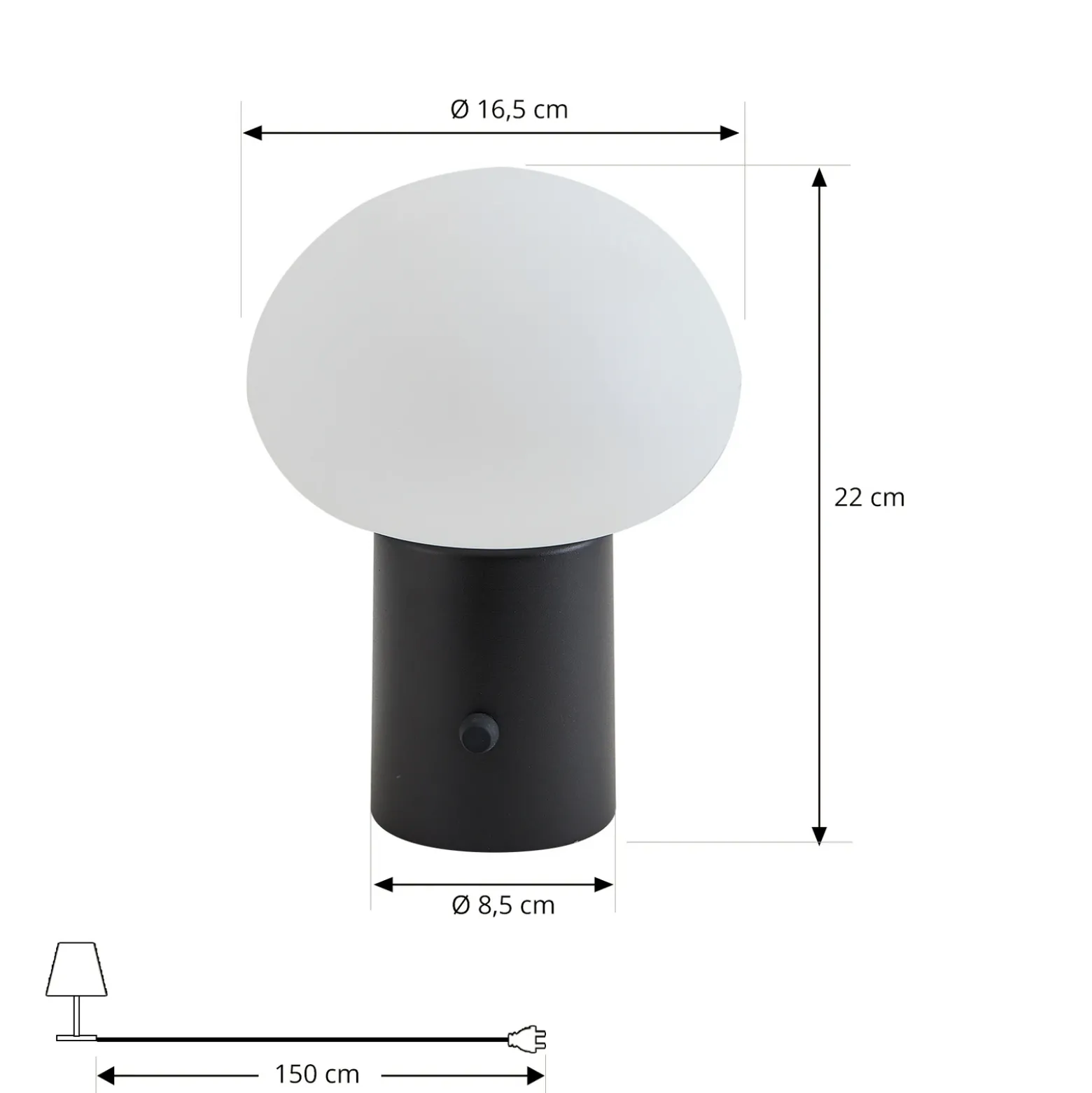Lámpara de mesa Lindby LED recargable Zelie, negra, aluminio, IP44
