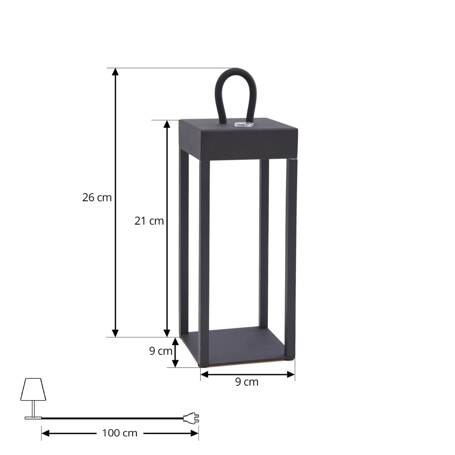 Lámpara de mesa Lindby LED recargable Iruna, negra, metal, 27cm, atenuable.