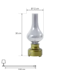 Lámpara de mesa Lindby LED recargable Maxentius, verde, cristal, atenuador