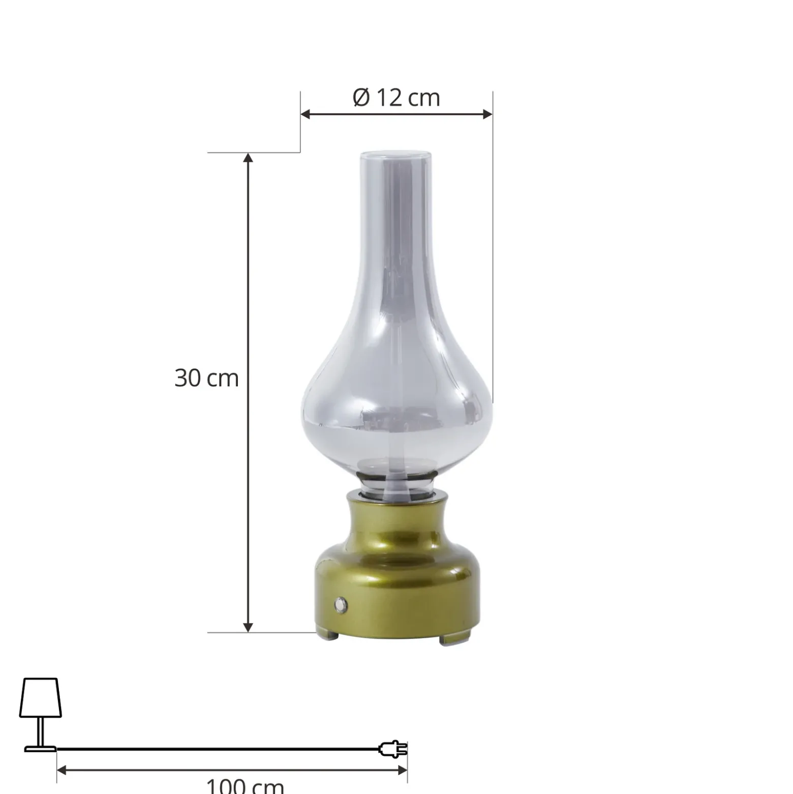 Lámpara de mesa Lindby LED recargable Maxentius, verde, cristal, atenuador