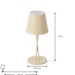 Lámpara de mesa Lindby LED recargable Janea, CRUZ, beige, metal