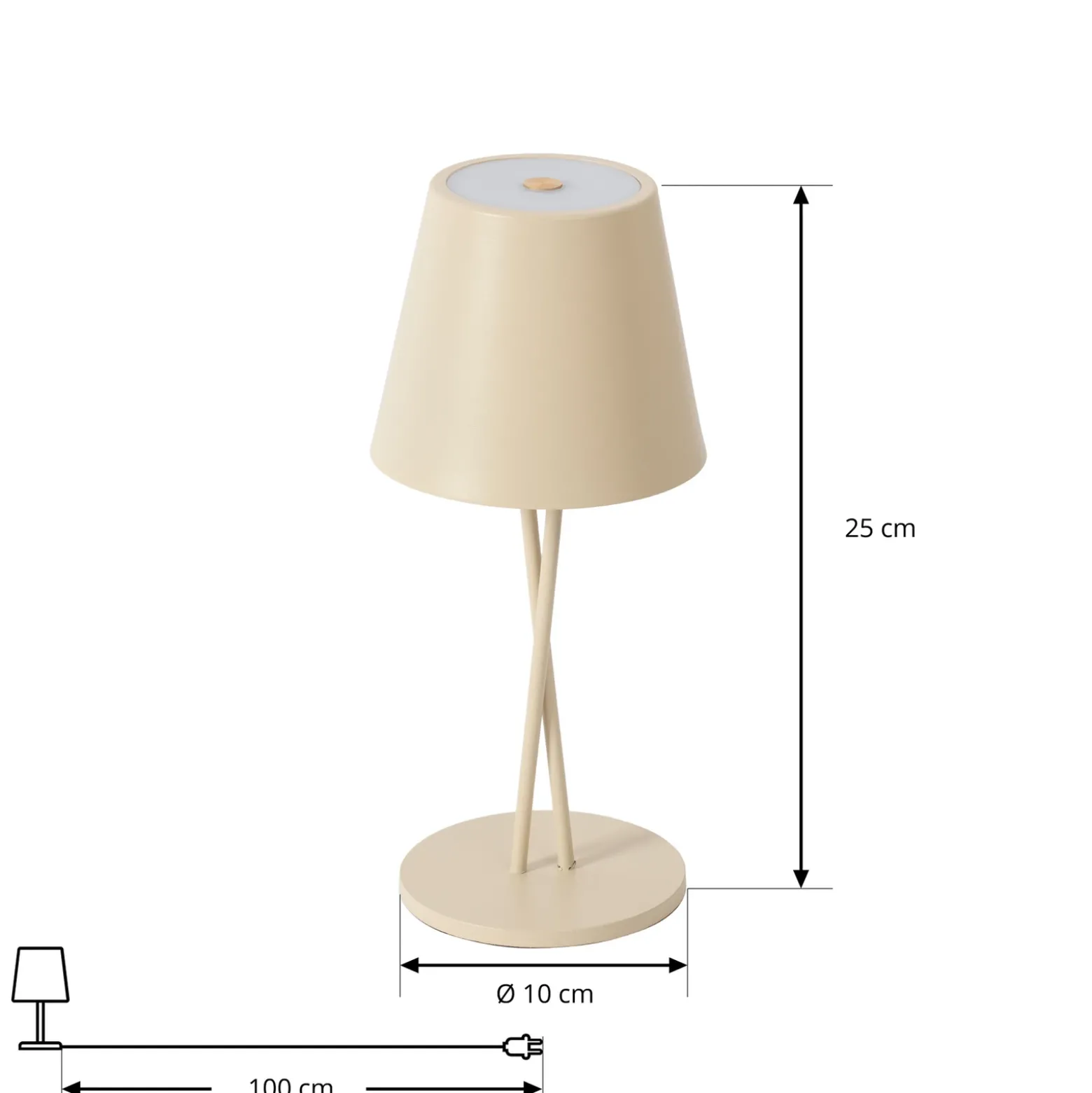 Lámpara de mesa Lindby LED recargable Janea, CRUZ, beige, metal