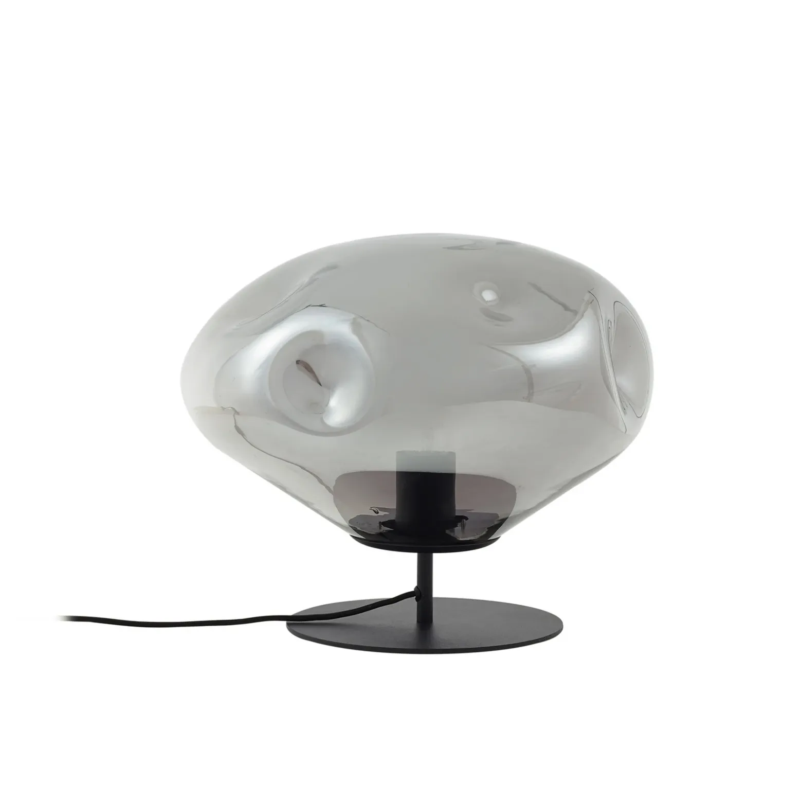Lámpara de mesa Lindby Lelia, gris humo, cristal, metal, Ø 35 cm