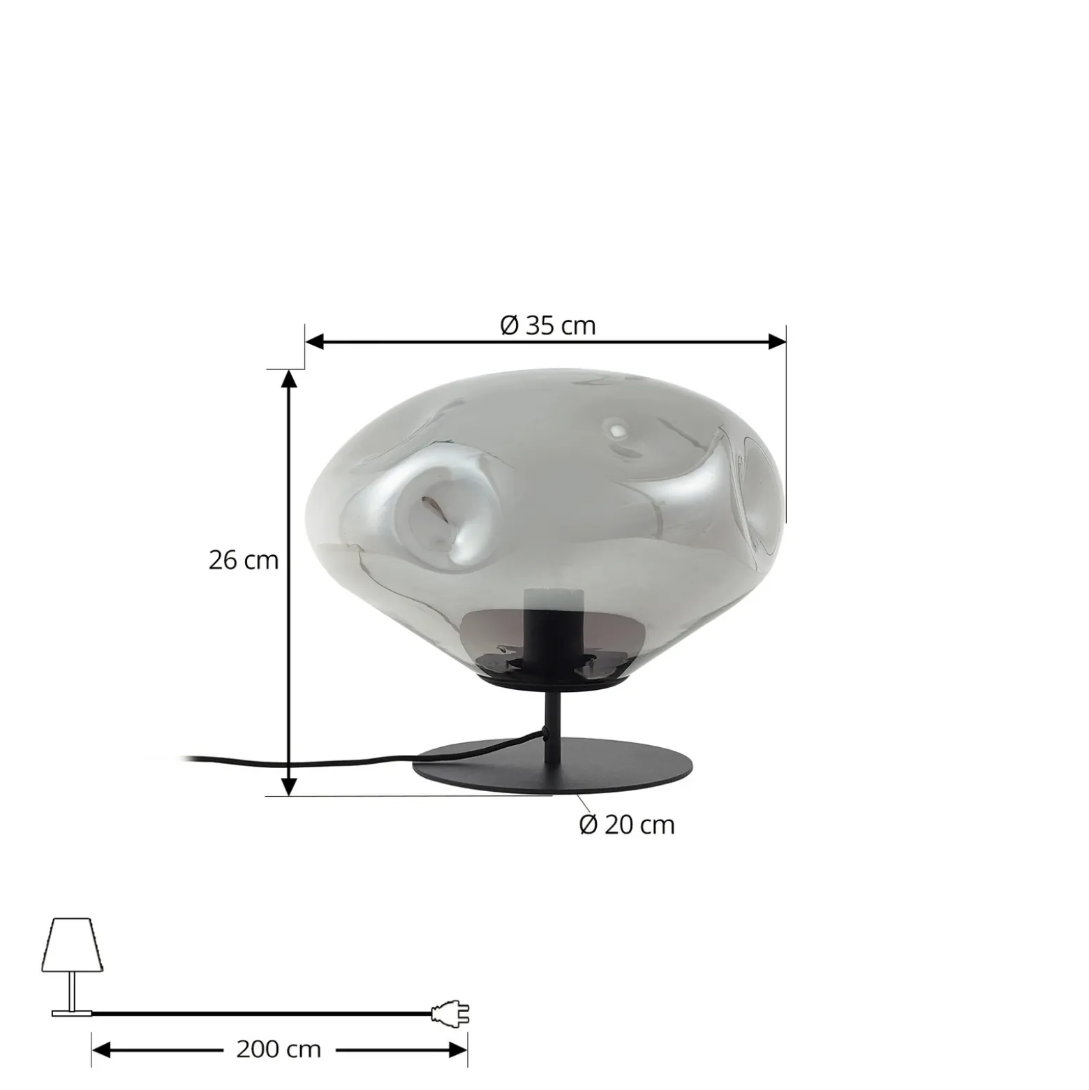 Lámpara de mesa Lindby Lelia, gris humo, cristal, metal, Ø 35 cm