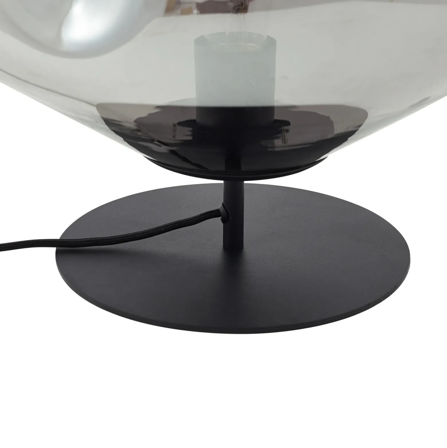 Lámpara de mesa Lindby Lelia, gris humo, cristal, metal, Ø 35 cm