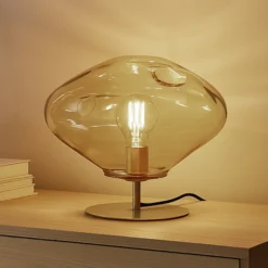 Lámpara de mesa Lindby Lelia, ámbar, cristal, metal, Ø 35 cm
