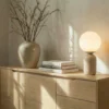 Lámpara de mesa Lindby Lennes, beige, cristal, Ø 20 cm