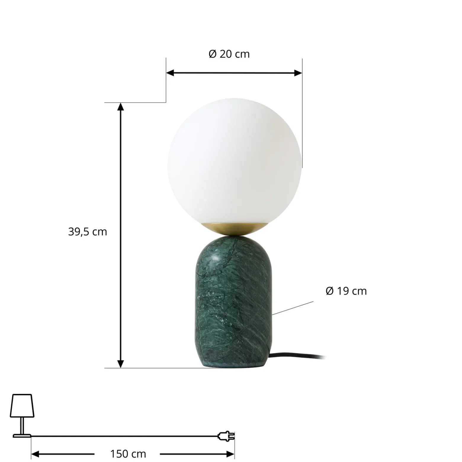 Lámpara de mesa Lindby Lennes x Eva Söllner, verde, mármol, Ø 20 cm