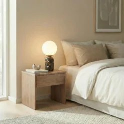 Lámpara de mesa Lindby Lennes x Eva Söllner, marrón, mármol, Ø20 cm
