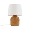 Lámpara de mesa Lindby Lirenda, altura 52 cm, ratán, natural/blanco
