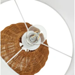 Lámpara de mesa Lindby Lirenda, altura 52 cm, ratán, natural/blanco
