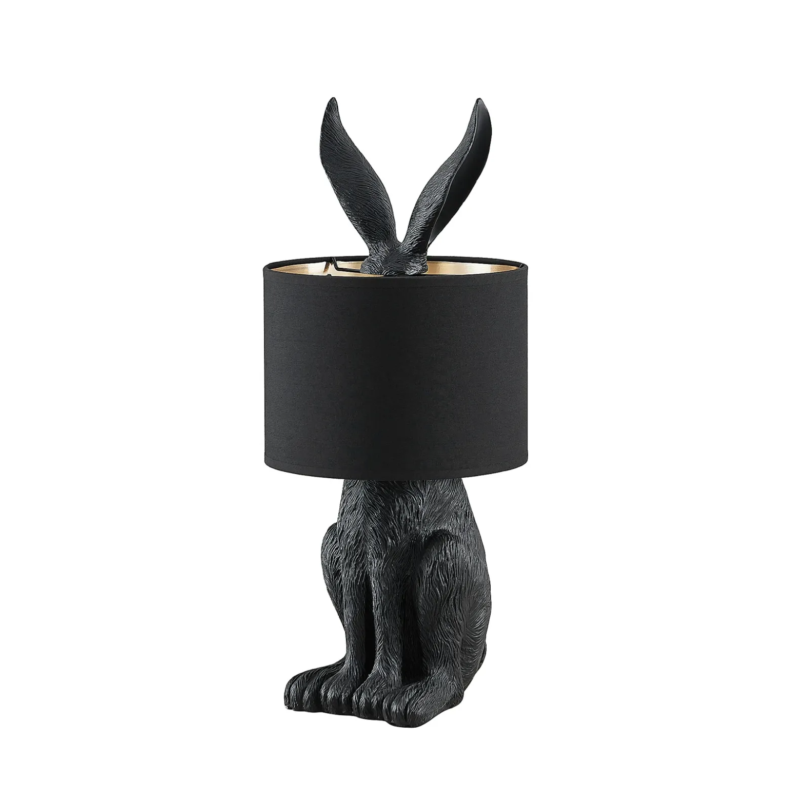 Lámpara de mesa Lindby Lorentina, 56 cm, conejo, negro, textil