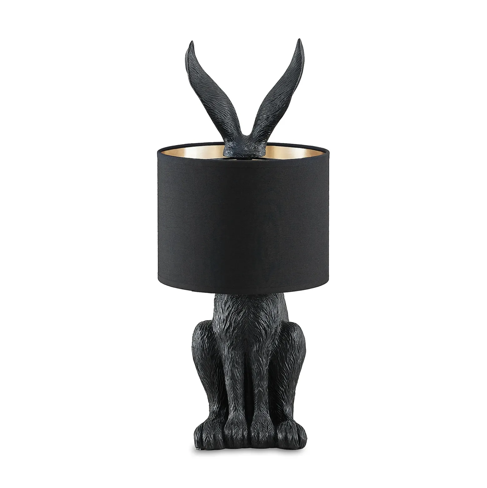 Lámpara de mesa Lindby Lorentina, 56 cm, conejo, negro, textil
